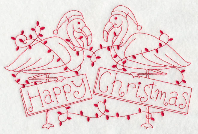 Flamingo Happy Christmas (Redwork) - Image 5