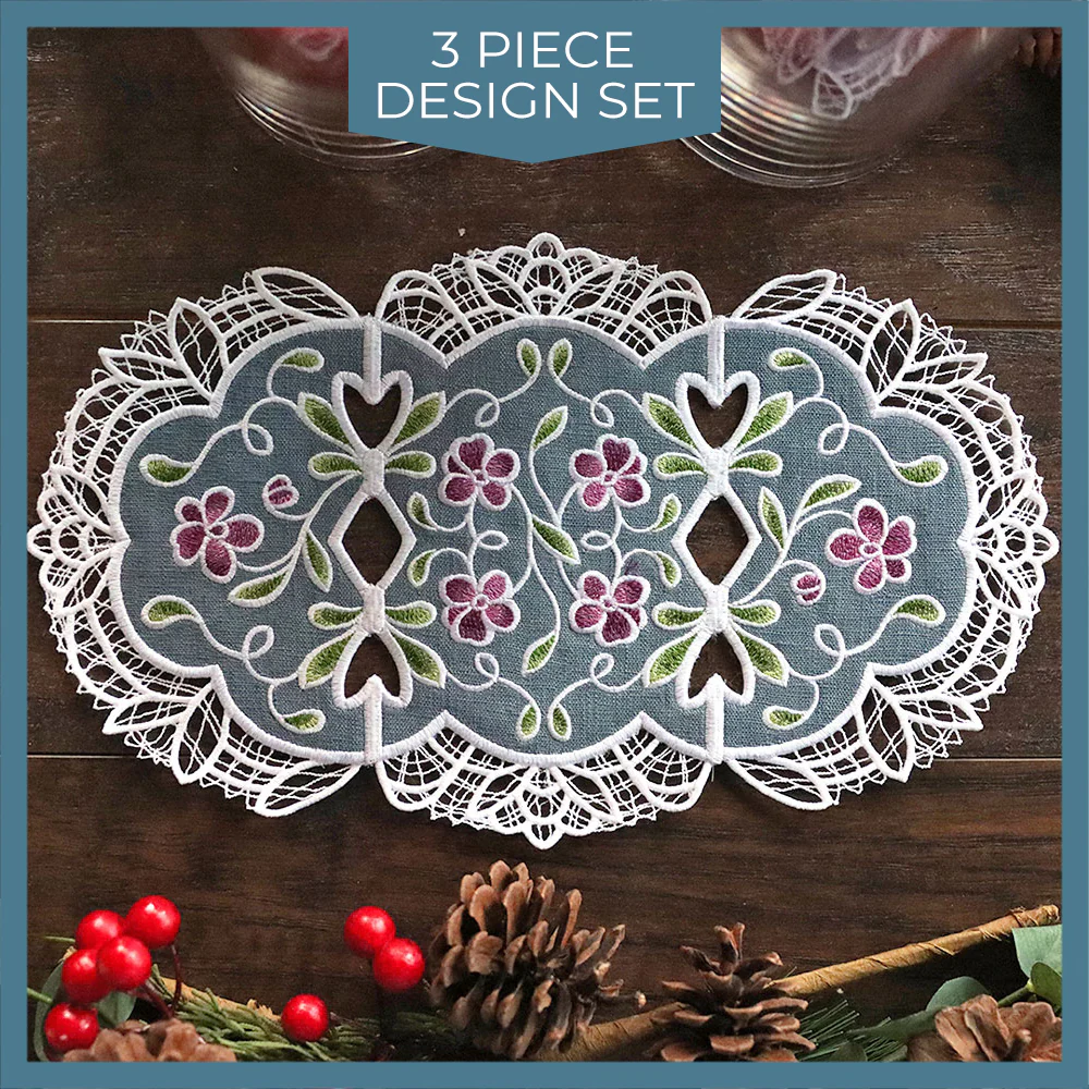 Floral Lace Edge Table Runner (In-the-Hoop) - Image 6