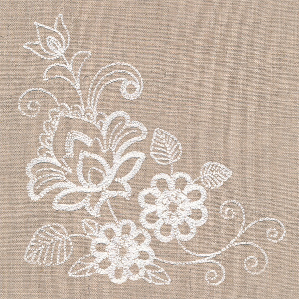 Flourishing Floral Corner (Whitework)