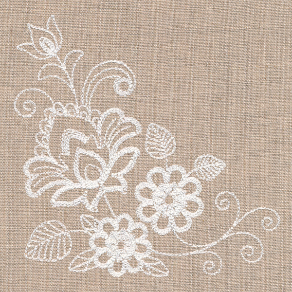 Flourishing Floral Corner (Whitework) - Image 2