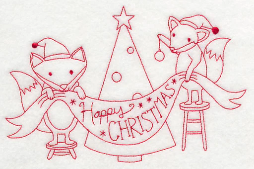 Foxy Happy Christmas (Redwork) - Image 3