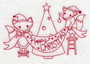 Foxy Happy Christmas (Redwork) - Image 4