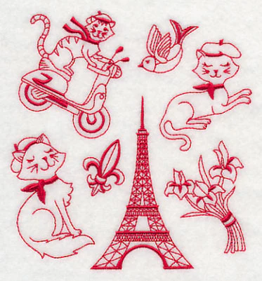 French Felines (Redwork) - Image 4
