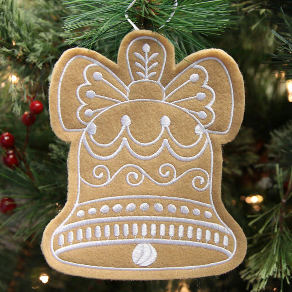 Gingerbread Cookie Ornament - Bell (In-the-Hoop) - Image 3