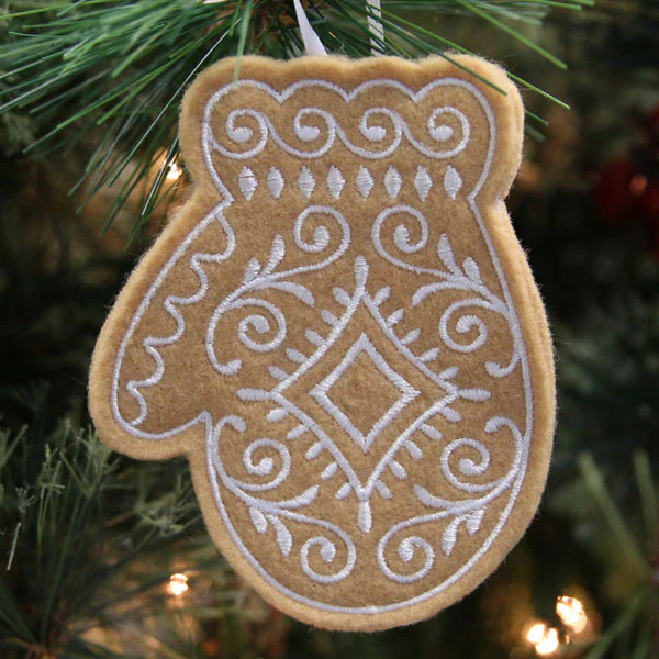 Gingerbread Cookie Ornament - Mitten (In-the-Hoop) - Image 2