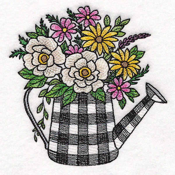 Gingham Watering Can Flower Bouquet - Image 4
