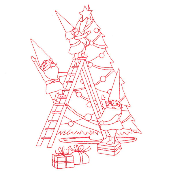 Gnome For The Holidays - Decorating (Redwork) - Image 2