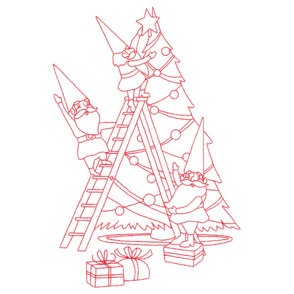 Gnome For The Holidays - Decorating (Redwork) - Image 5