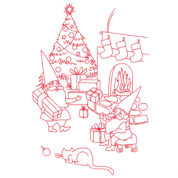 Gnome For The Holidays - Giving Gifts (Redwork) - Image 2