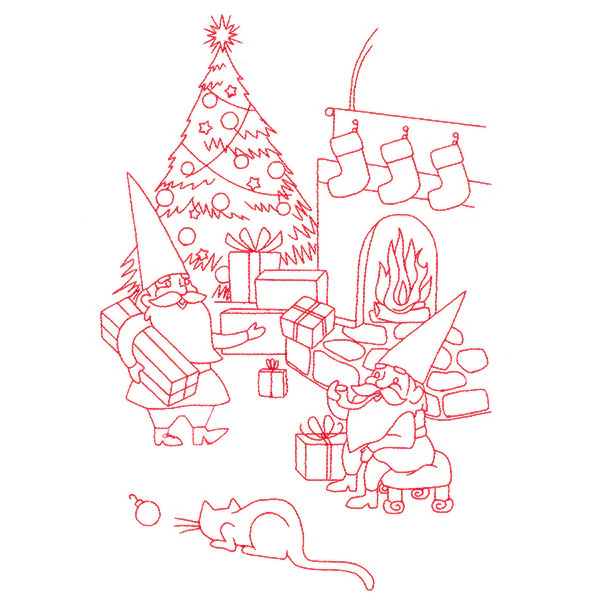 Gnome For The Holidays - Giving Gifts (Redwork) - Image 5