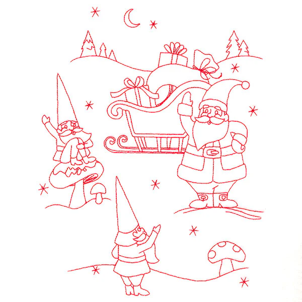 Gnome For The Holidays - Greeting Santa (Redwork) - Image 5