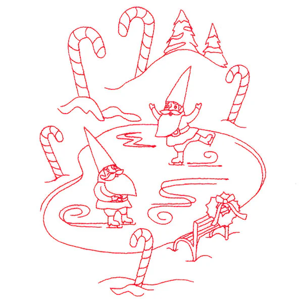 Gnome For The Holidays - Ice Skating (Redwork) - Image 5
