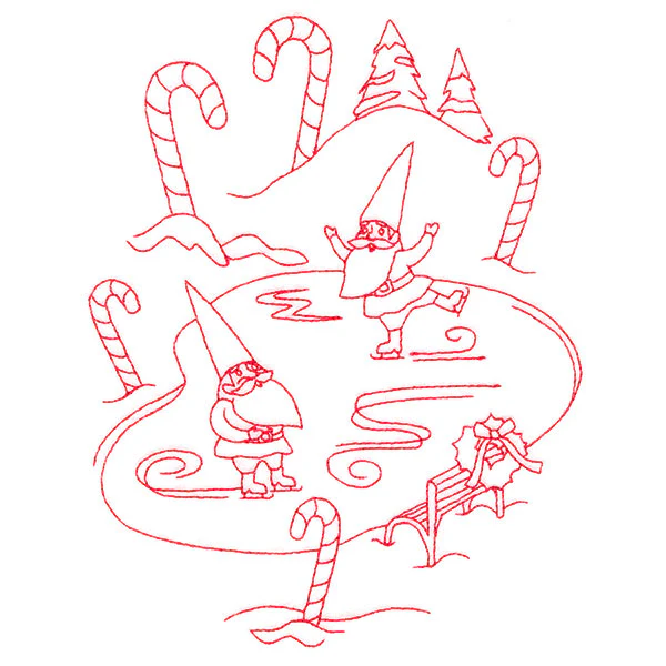 Gnome For The Holidays - Ice Skating (Redwork) - Image 7