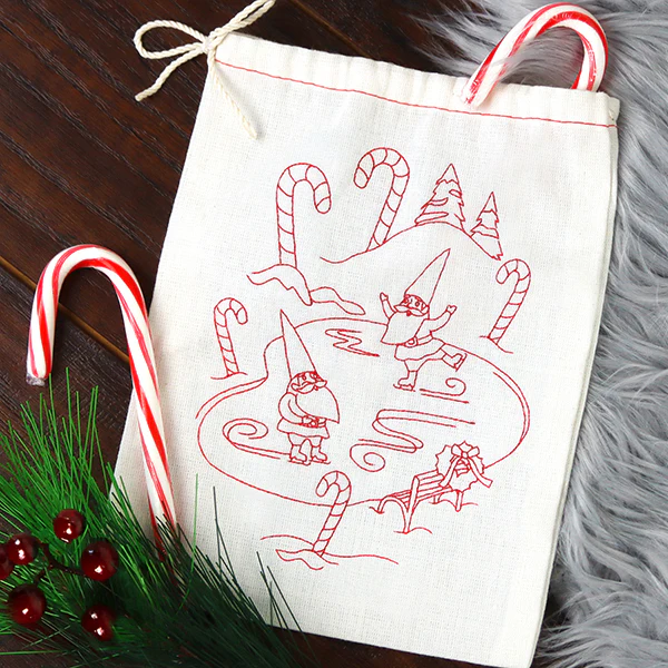 Gnome For The Holidays - Ice Skating (Redwork) - Image 8