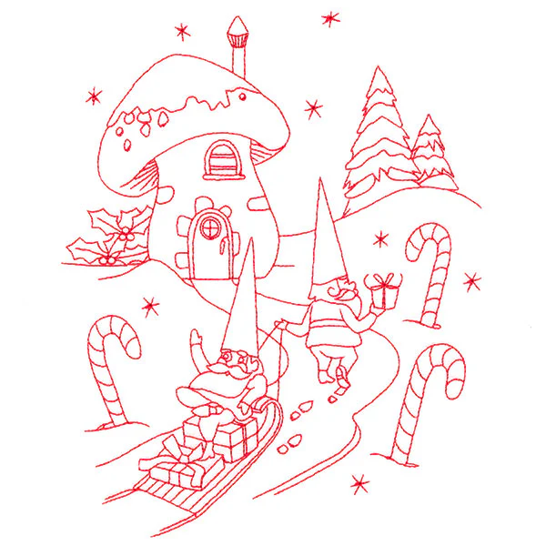 Gnome For The Holidays - Sledding (Redwork) - Image 2