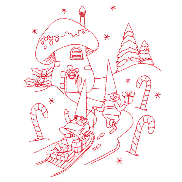 Gnome For The Holidays - Sledding (Redwork) - Image 3