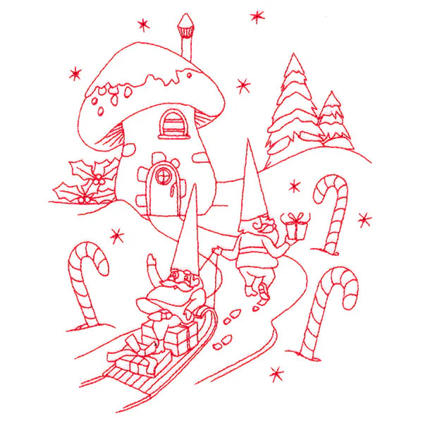 Gnome For The Holidays - Sledding (Redwork) - Image 4
