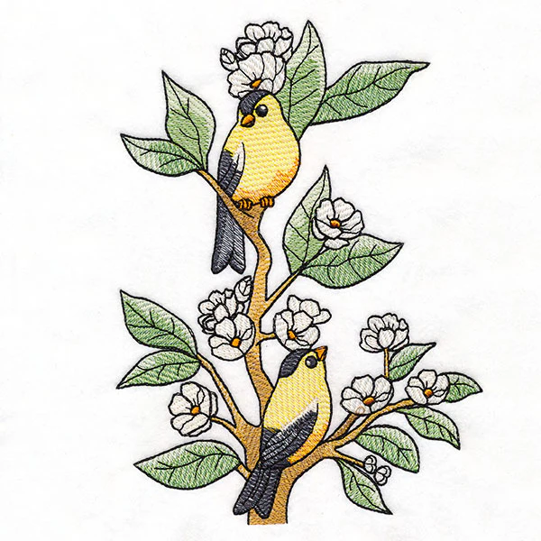 Goldfinches on Flowering Branch - Image 3