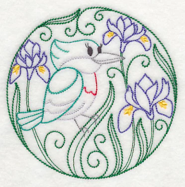 Green Kingfisher and Harmony Irises (Vintage) - Image 4