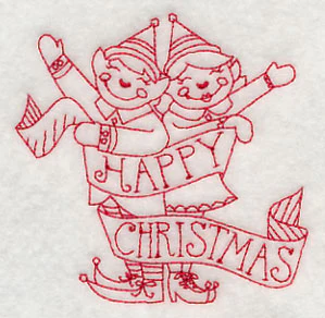 Happy Christmas Elves (Redwork) - Image 3