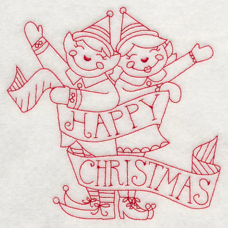 Happy Christmas Elves (Redwork) - Image 4