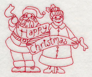 Happy Christmas from Santa and Mrs. Claus (Redwork) - Image 3