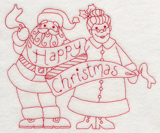 Happy Christmas from Santa and Mrs. Claus (Redwork) - Image 4