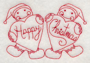 Happy Christmas Gingerbread Men (Redwork) - Image 3
