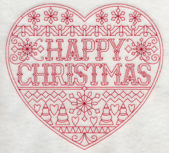 Happy Christmas Heart (Redwork) - Image 4