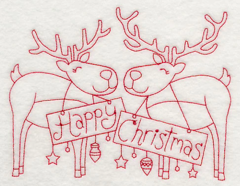 Happy Christmas Reindeer (Redwork) - Image 2