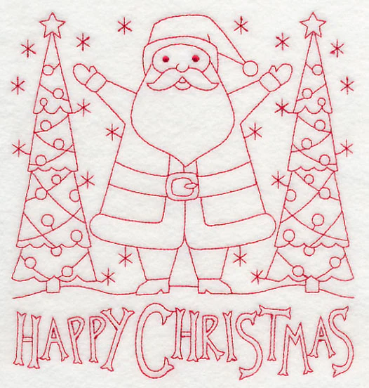 Happy Christmas Santa (Redwork) - Image 2