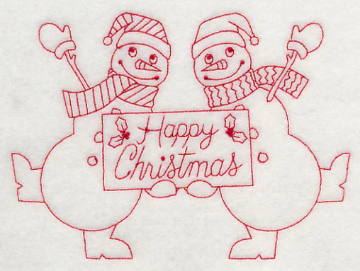 Happy Christmas Snowmen (Redwork) - Image 2