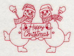 Happy Christmas Snowmen (Redwork) - Image 3