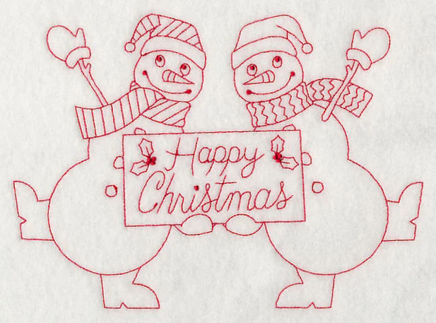 Happy Christmas Snowmen (Redwork) - Image 4