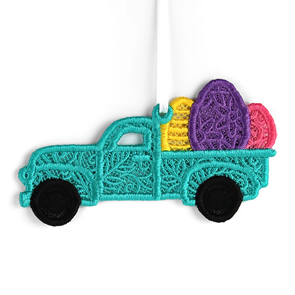Happy Easter Eggs Retro Truck Ornament (Lace) - Image 3