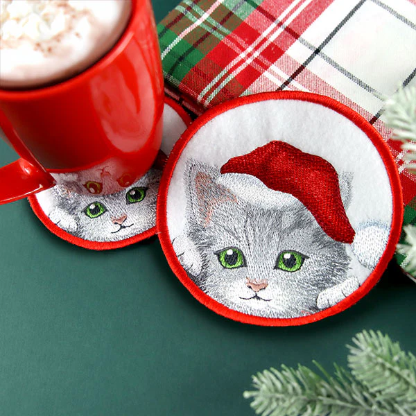 Here Christmas Kitty Kitty Coaster 2 (In-the-Hoop) - Image 5