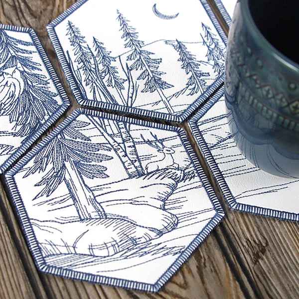 Hexagon Winter Scene Coaster 1 (In-the-Hoop) - Image 3