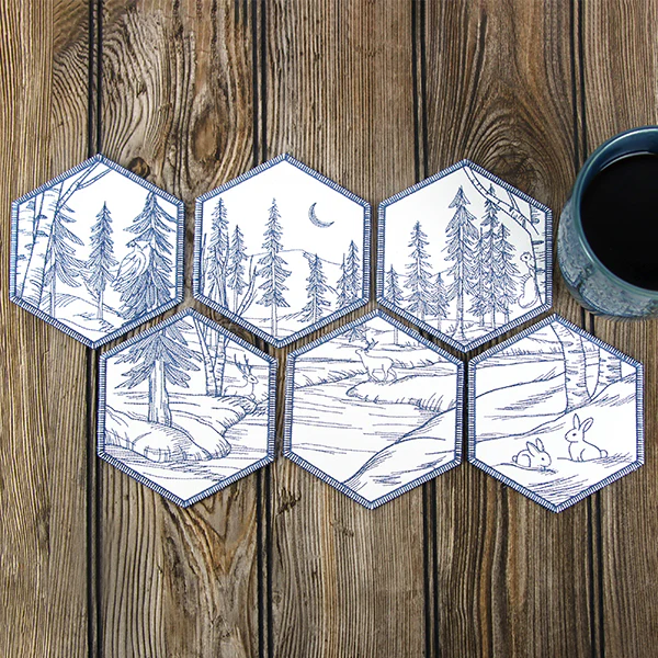 Hexagon Winter Scene Coaster 3 (In-the-Hoop) - Image 5