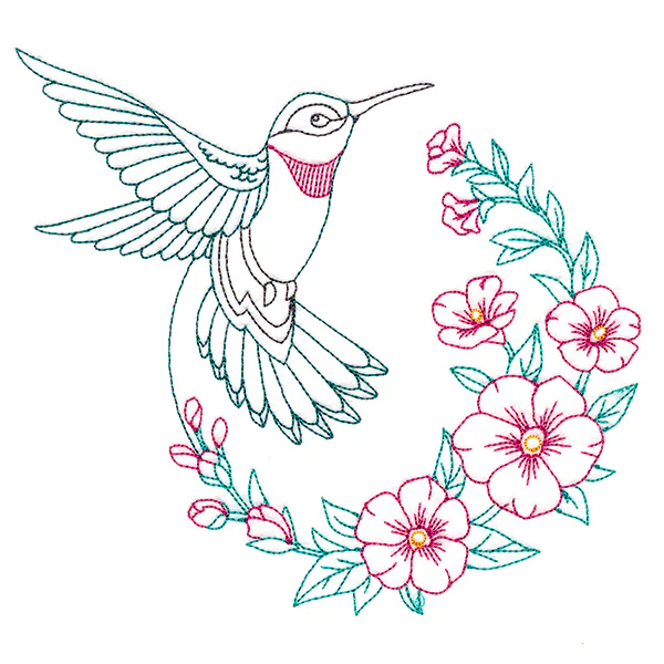 Hollyhock Blooms Hummingbird - Image 2