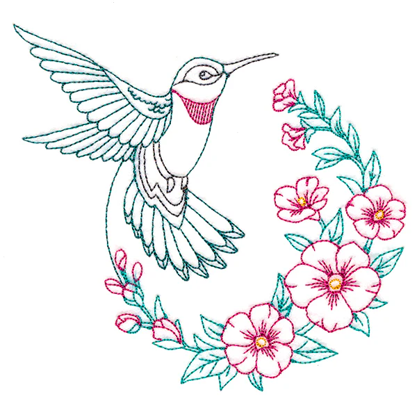 Hollyhock Blooms Hummingbird - Image 3