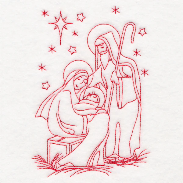 Holy Night Nativity - Holy Family in Manger (Redwork) - Image 3