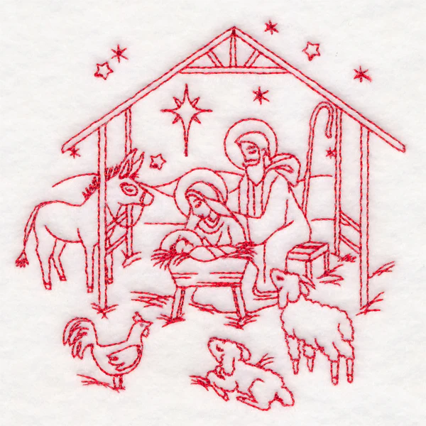 Holy Night Nativity - Manger Scene (Redwork) - Image 5