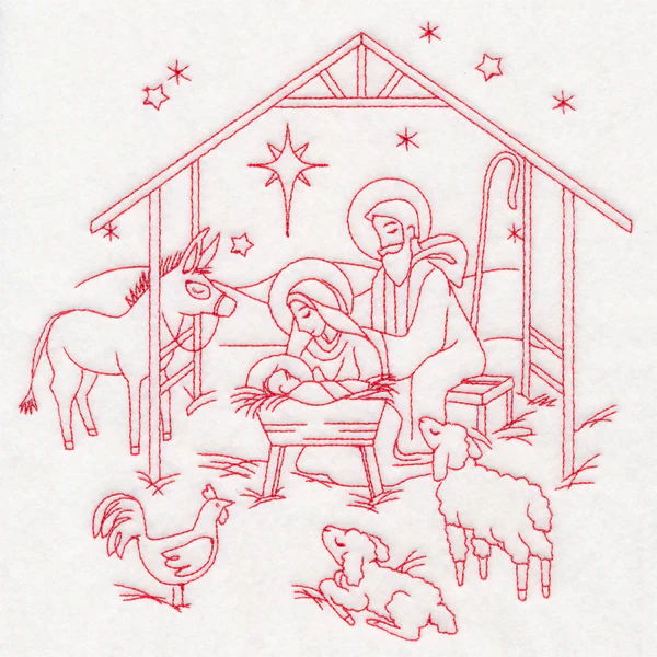 Holy Night Nativity - Manger Scene (Redwork) - Image 6