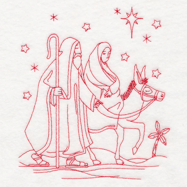Holy Night Nativity - Mary & Joseph (Redwork) - Image 2