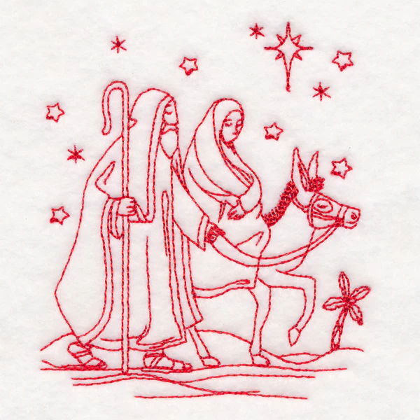 Holy Night Nativity - Mary & Joseph (Redwork) - Image 5