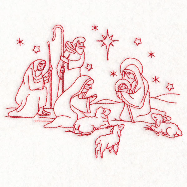 Holy Night Nativity - Shepherds (Redwork) - Image 3