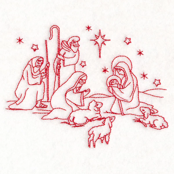 Holy Night Nativity - Shepherds (Redwork) - Image 4