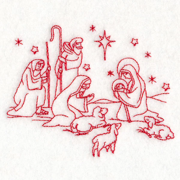 Holy Night Nativity - Shepherds (Redwork) - Image 5