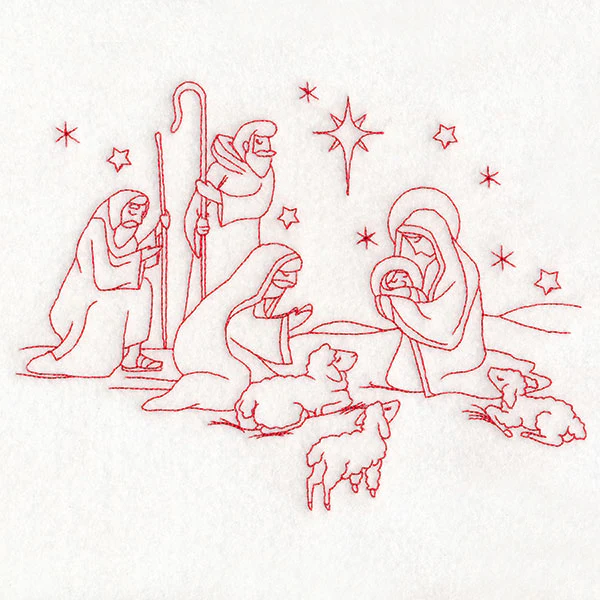 Holy Night Nativity - Shepherds (Redwork) - Image 6