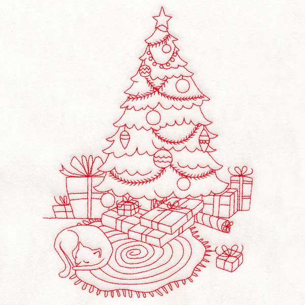 Home for Christmas - Cozy Christmas Tree (Redwork)